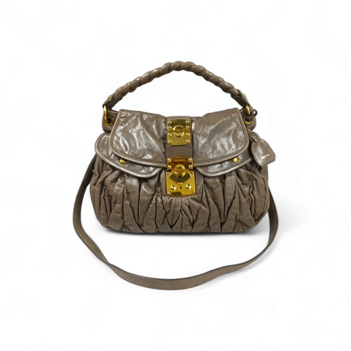 MIU MIU 2WAY Bag PR1300 Beige Rank B