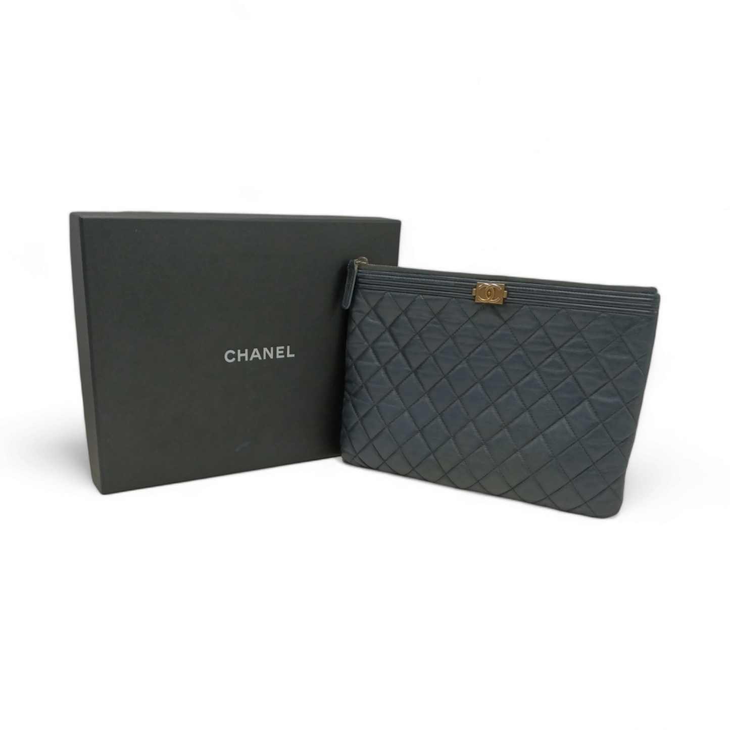 CHANEL Clutch Bag Boy 24432635 Navy/Gold Scratch Rank BC