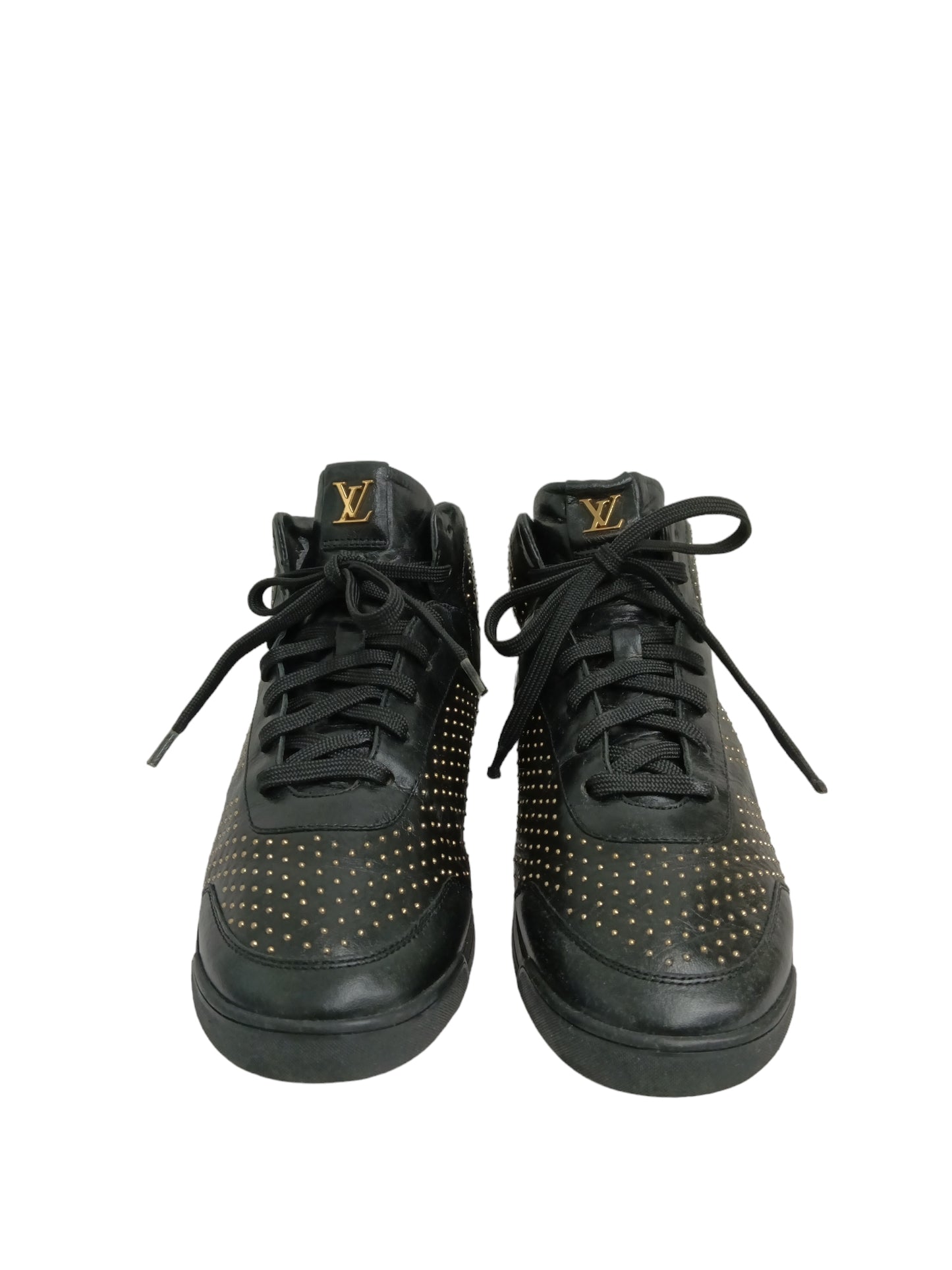 LOUIS VUITTON HIGH CUT SNEAKERS LADY'S BLACK/GOLD GO 0142 STUDS RANK(B)