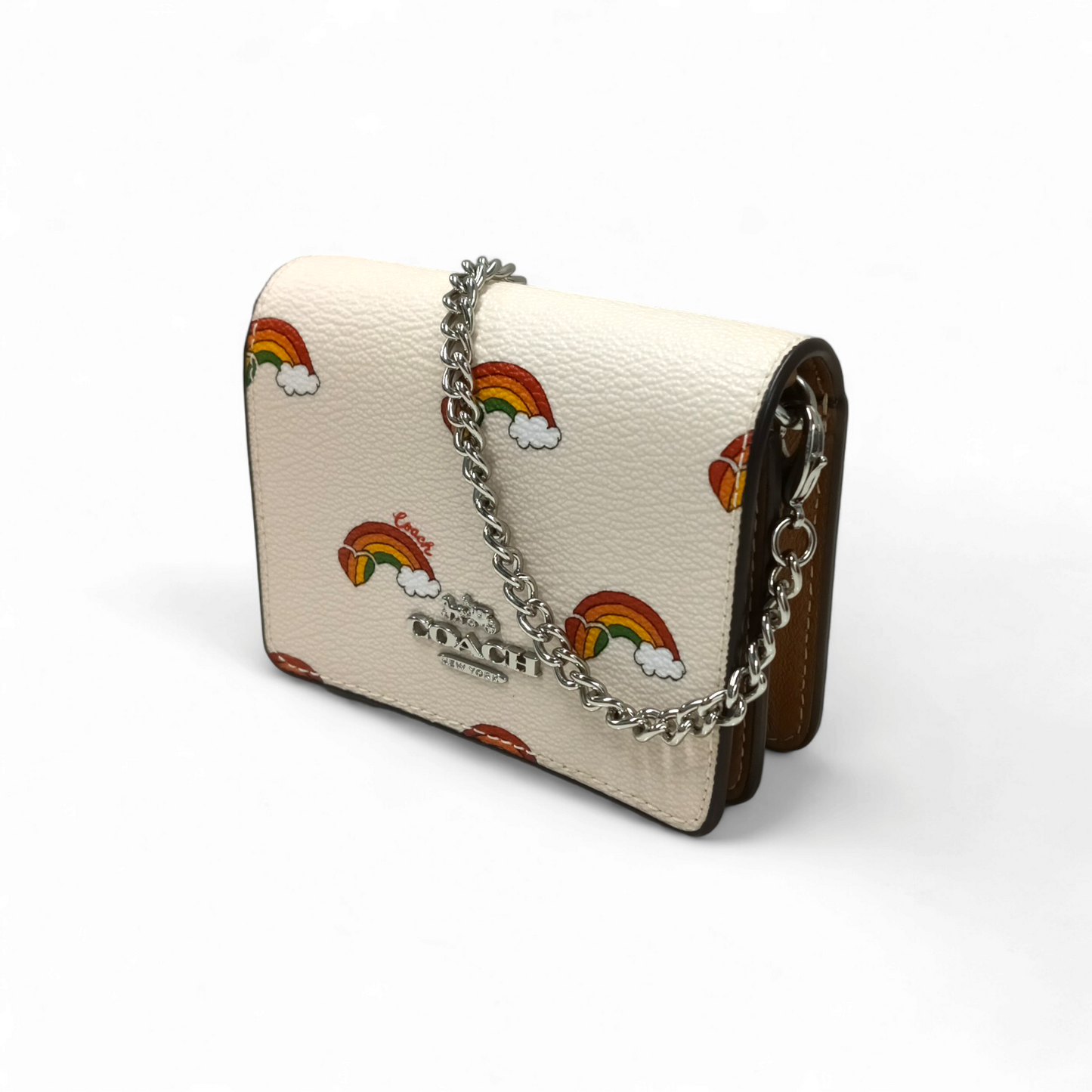 COACH Wallet CK391 Beige On A Chain With Rainbow Print Rank B