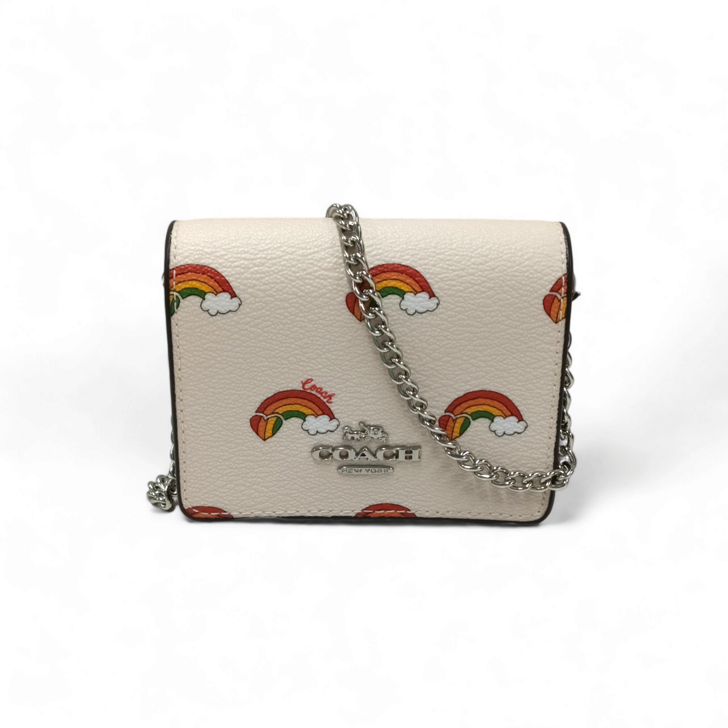 COACH Wallet CK391 Beige On A Chain With Rainbow Print Rank B