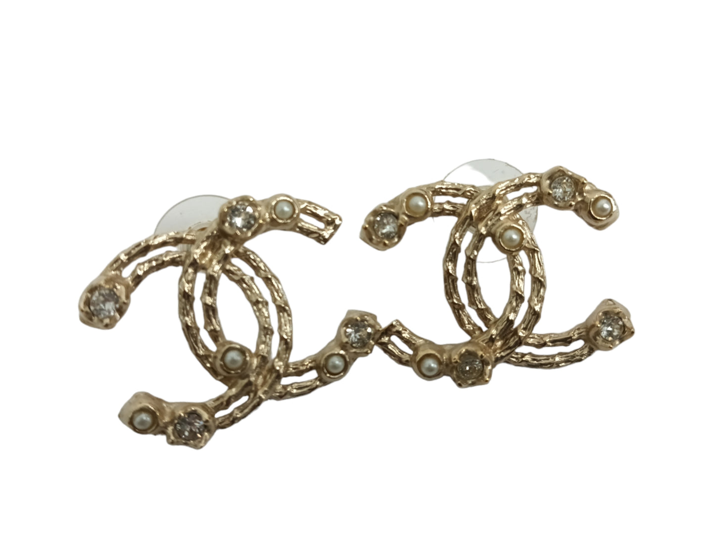 Earring CHANEL Rank (A) Gold B19-C Coco Line Stone