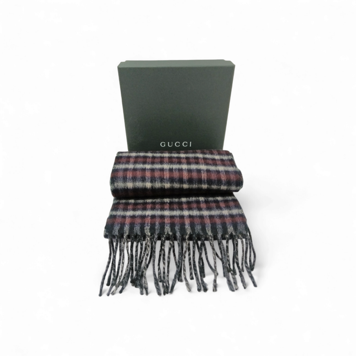 GUCCI Muffler 429736 Gray/Navy/Red Wool 100% Rank A