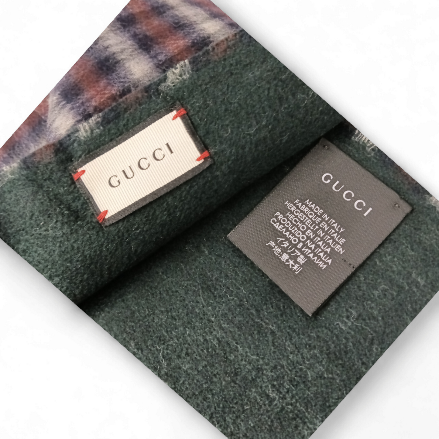 GUCCI Muffler 429736 Gray/Navy/Red Wool 100% Rank A