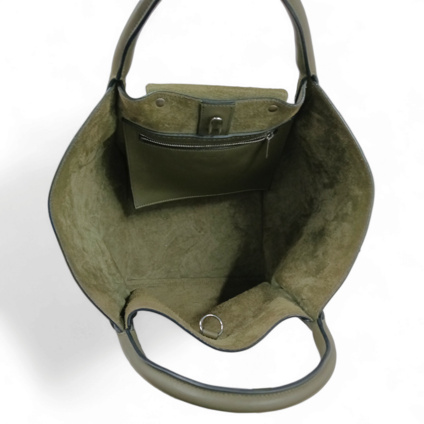 CELINE 2WAY Bag Olive **Inside Stain** U-LM 0149 Rank B