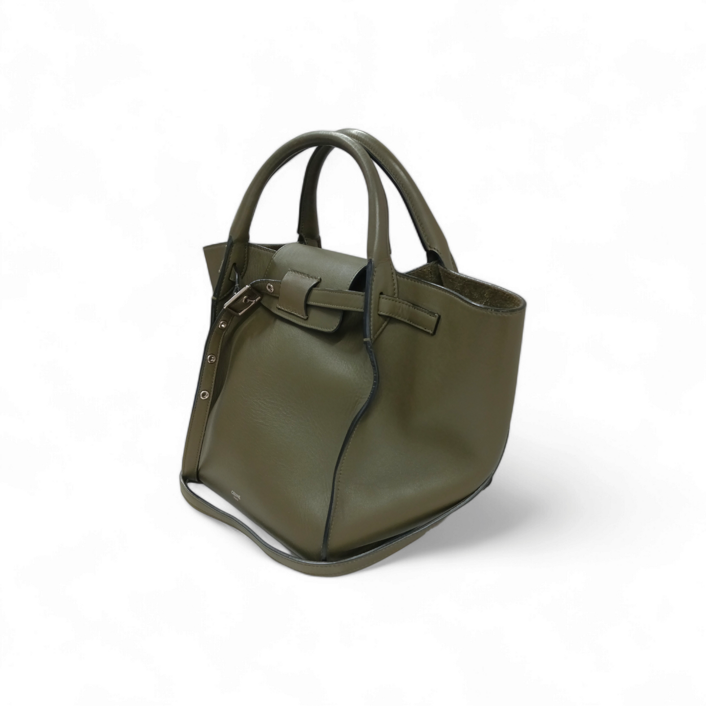 CELINE 2WAY Bag Olive **Inside Stain** U-LM 0149 Rank B