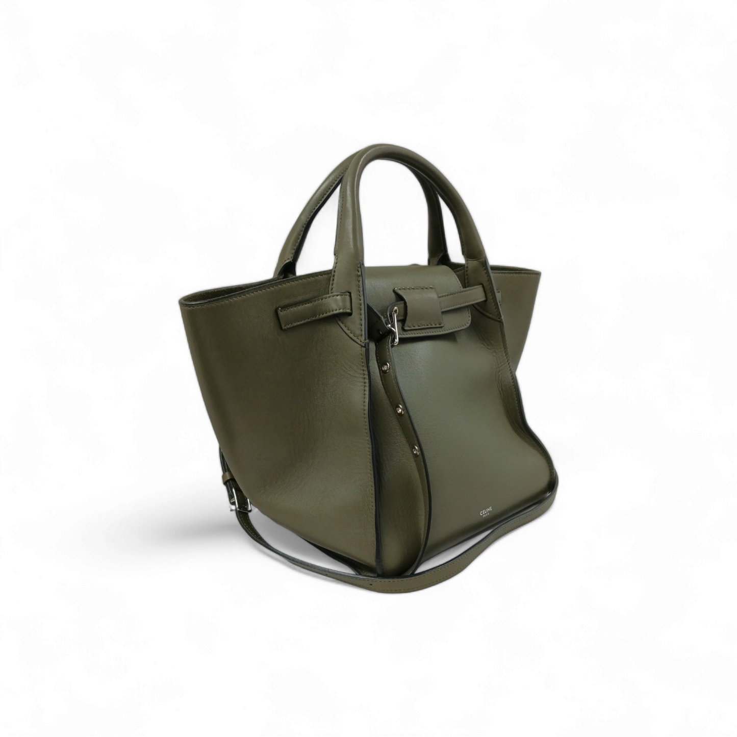 CELINE 2WAY Bag Olive **Inside Stain** U-LM 0149 Rank B