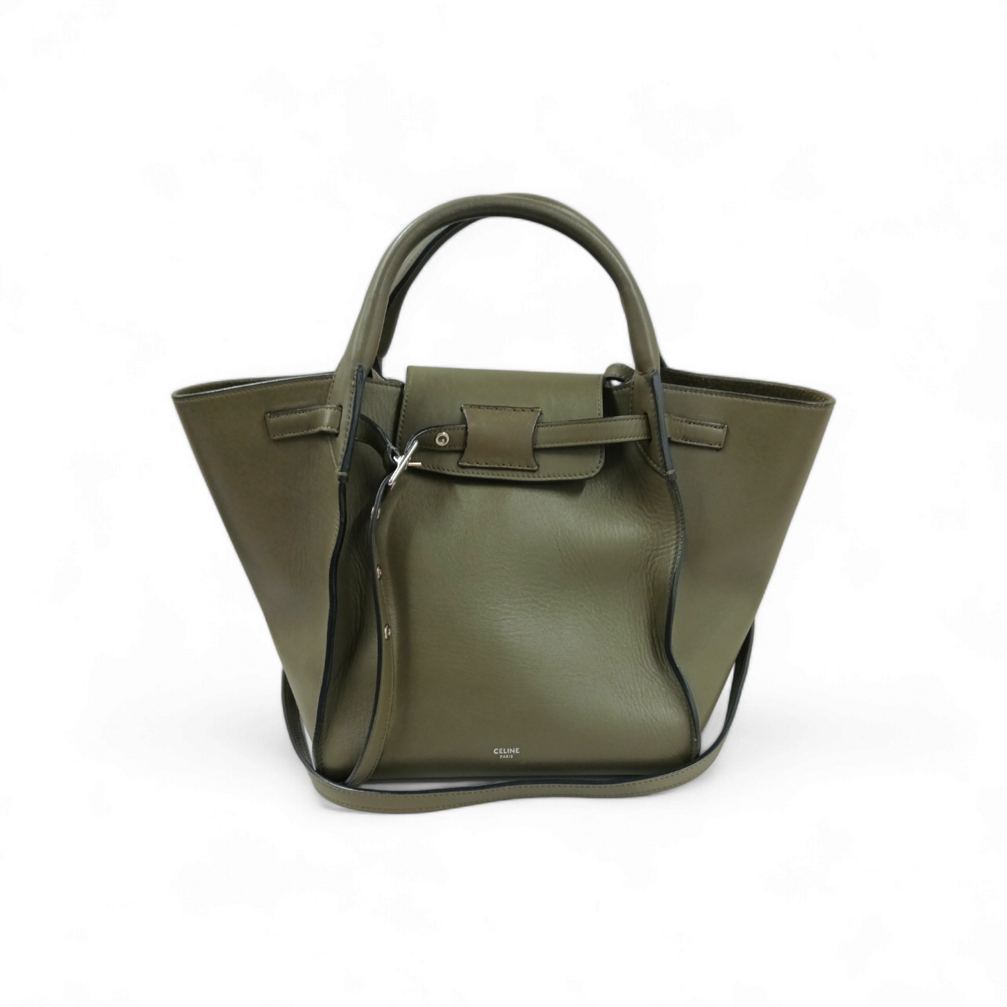 CELINE 2WAY Bag Olive **Inside Stain** U-LM 0149 Rank B