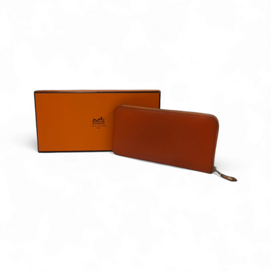 HERMES Long Wallet Orange *Stain/Damage* Rank BC