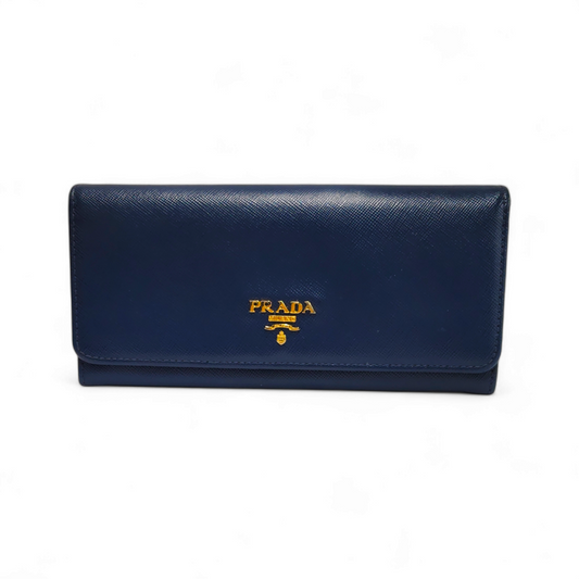 PRADA Long Wallet 1M1335 Navy Damage Rank B