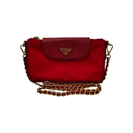 PRADA Shoulder Bag Tessuto BT0779 Red 58 Rank B