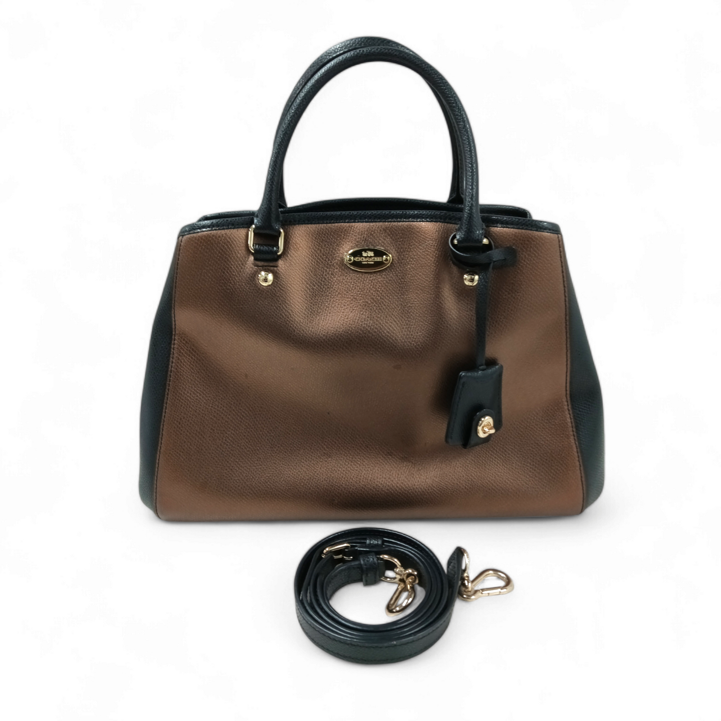 COACH 2WAY Bag F1548 Brown/Black *Stain* Rank B