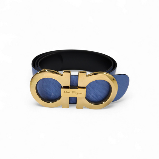Salvatore Ferragamo Belt Sky Blue/Gold SP-23 76-01 Rank A