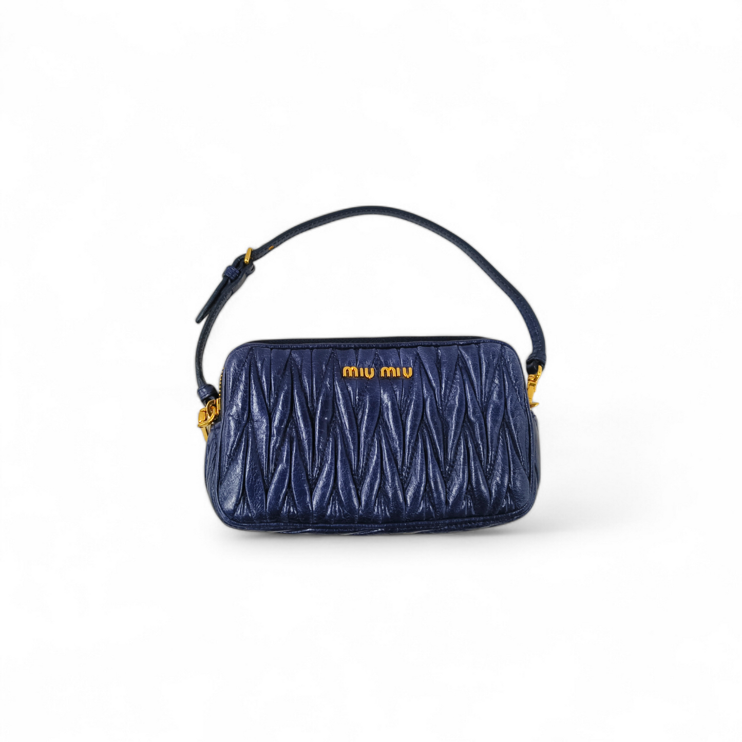 MIU MIU Mini Handbag Navy 197B LEATHER Rank B