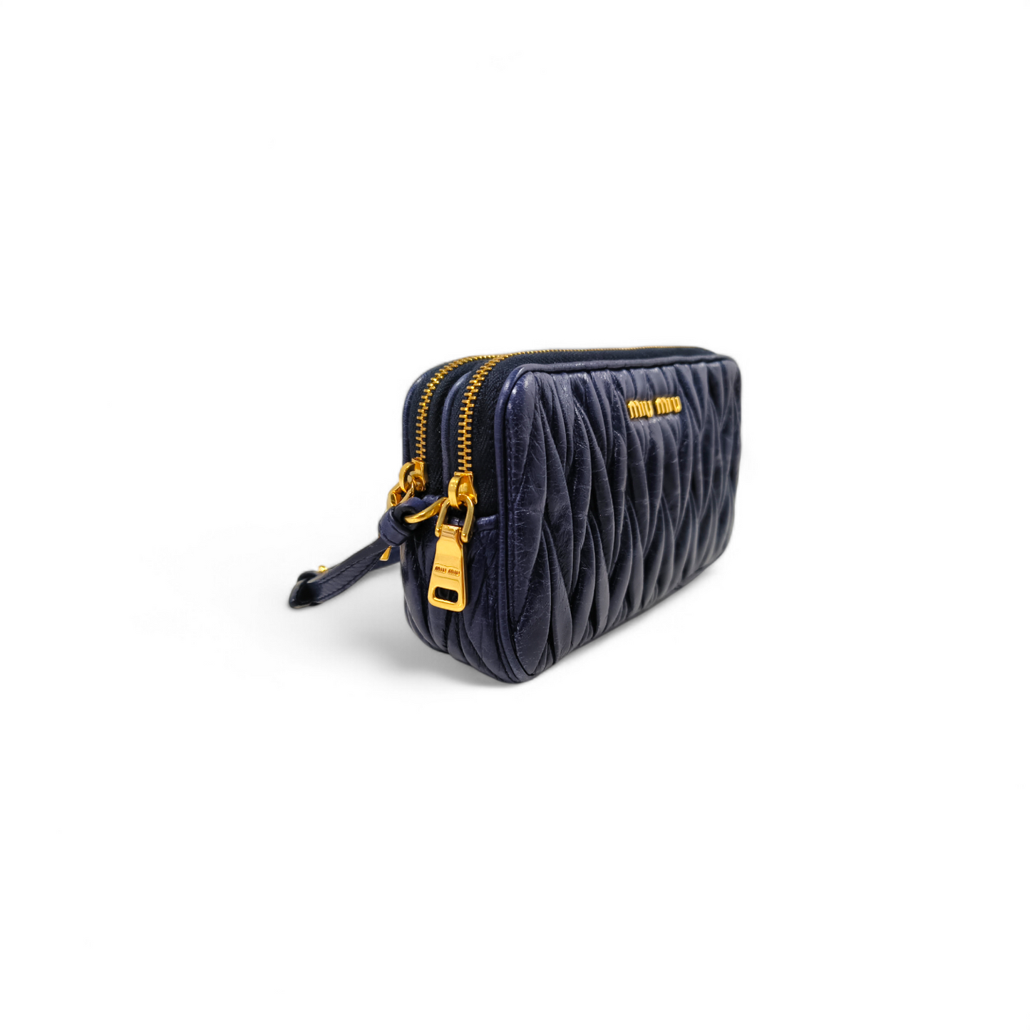 MIU MIU Mini Handbag Navy 197B LEATHER Rank B