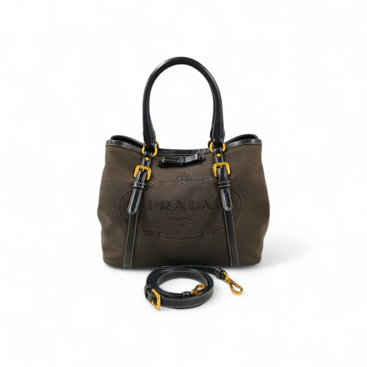 PRADA 2WAY Bag 1BA841 Dark Brown *Stain* Rank B