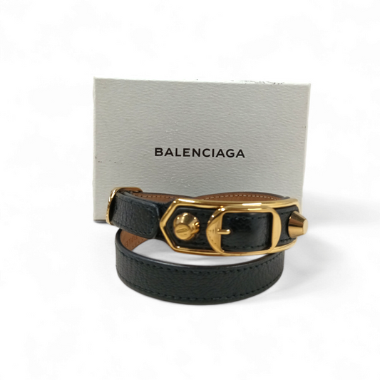 BALENCIAGA Bracelet Black Metallic Triple tour Rank AB