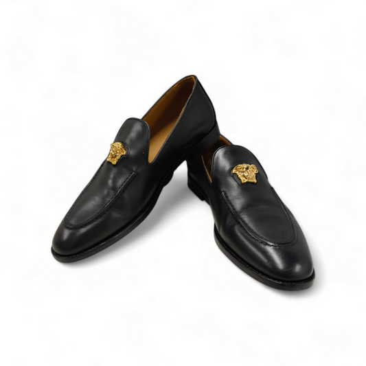 VERSACE Loafers Size 42 Mens Black NER0-0R0 Rank AB