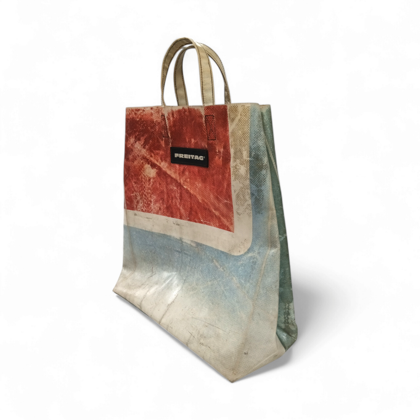 FREITAG Tote Bag Red/Sky Blue *Stain* Rank B