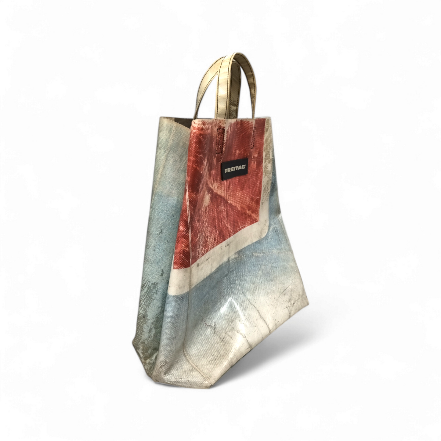 FREITAG Tote Bag Red/Sky Blue *Stain* Rank B