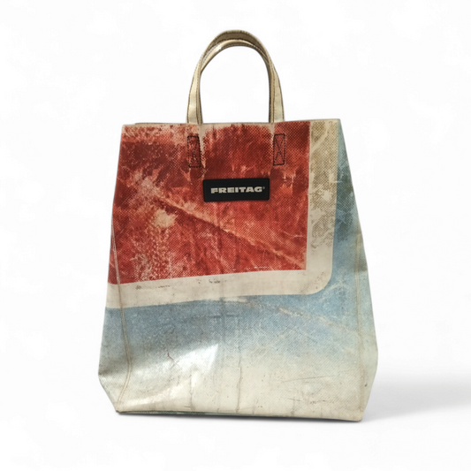 FREITAG Tote Bag Red/Sky Blue *Stain* Rank B