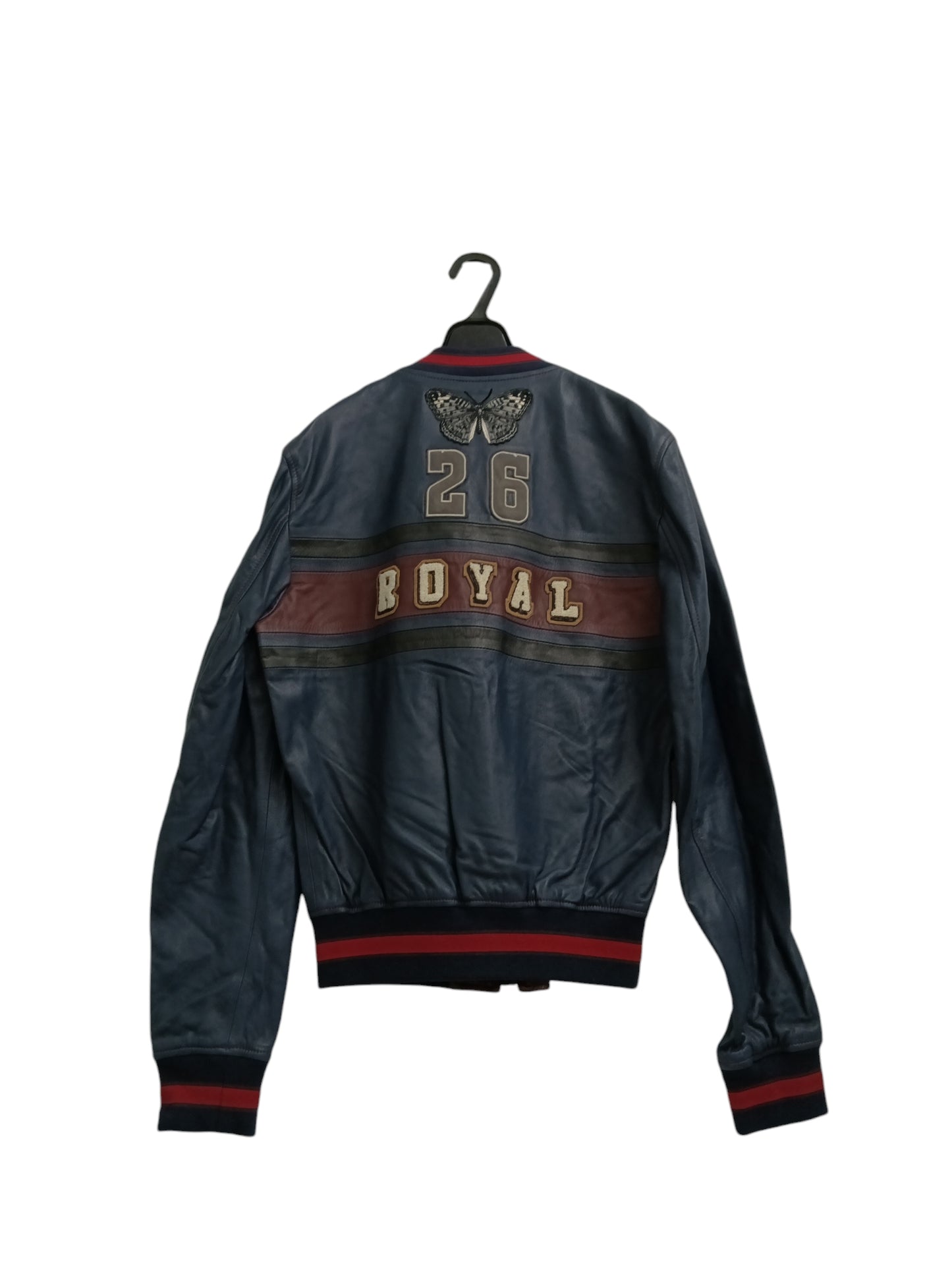 DOLCE&GABBANA LEATHER JACKET 50 MENS NAVY G9JX7Z/FULZT *LOGO DAMAGE