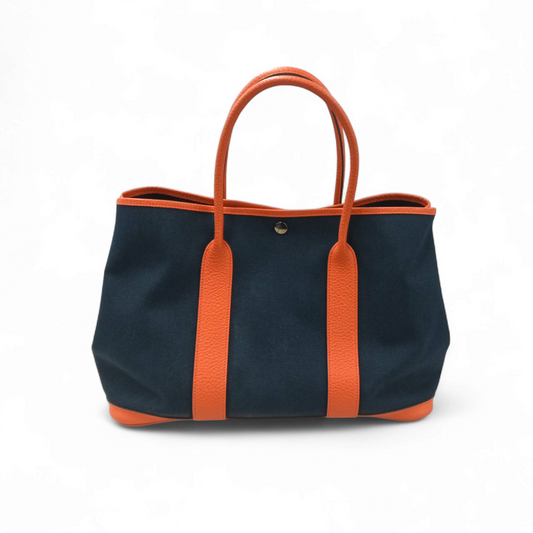 HERMES Tote Bag Navy/Orange X GS 005 HI Garden Party 36 Rank B