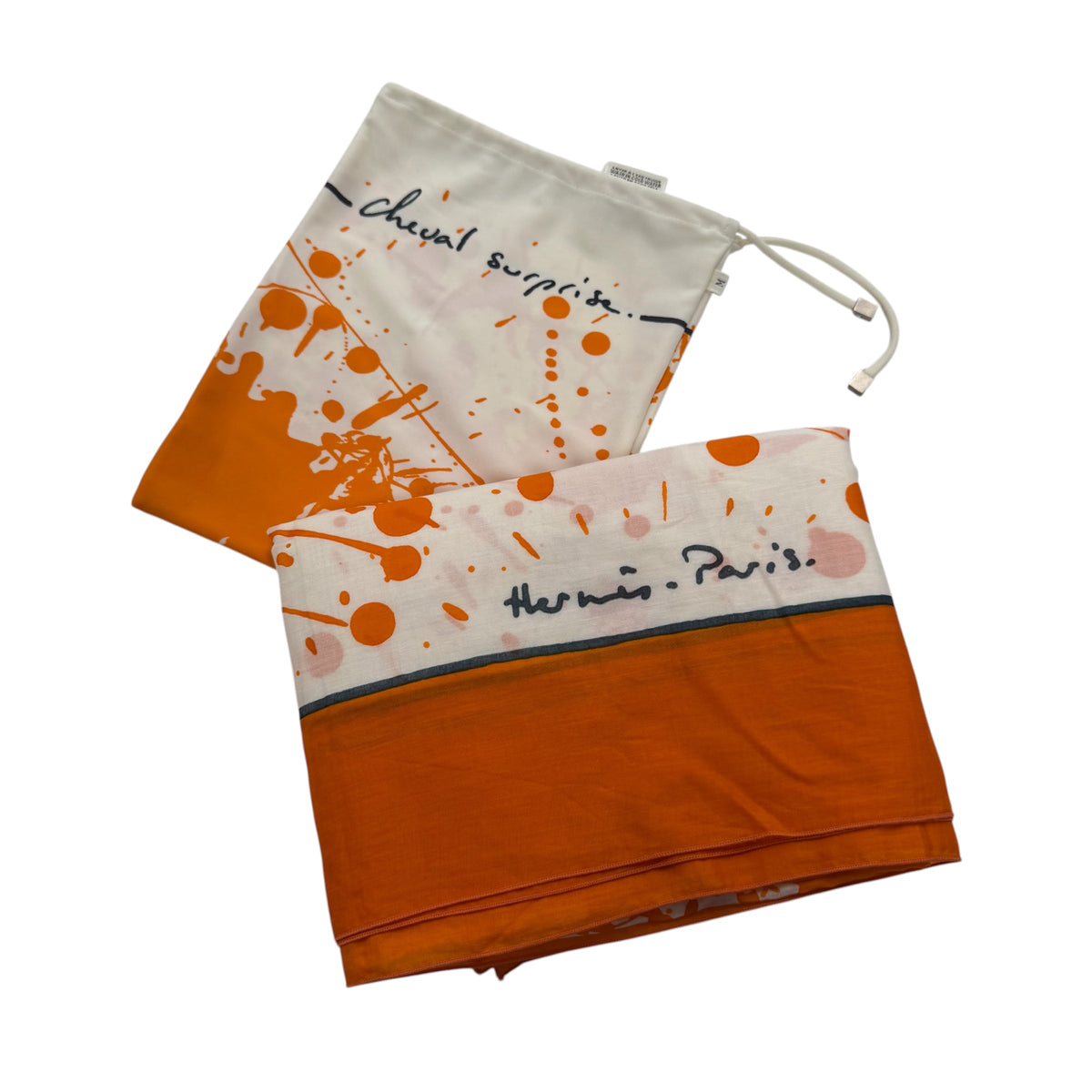 HERMES Scarf Cheval Surprise Orange/White