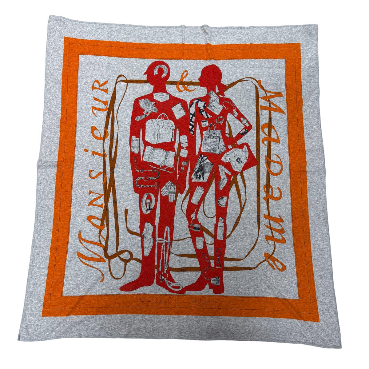 HERMES Scarf Monsieur et Madame Gray/Orange