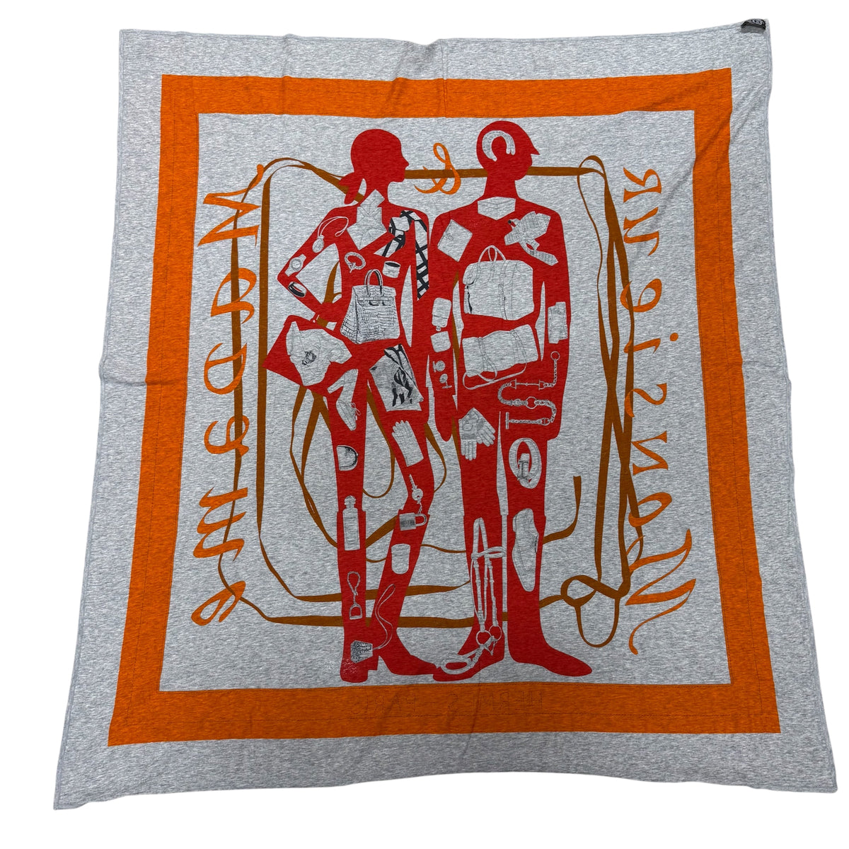 HERMES Scarf Monsieur et Madame Gray/Orange