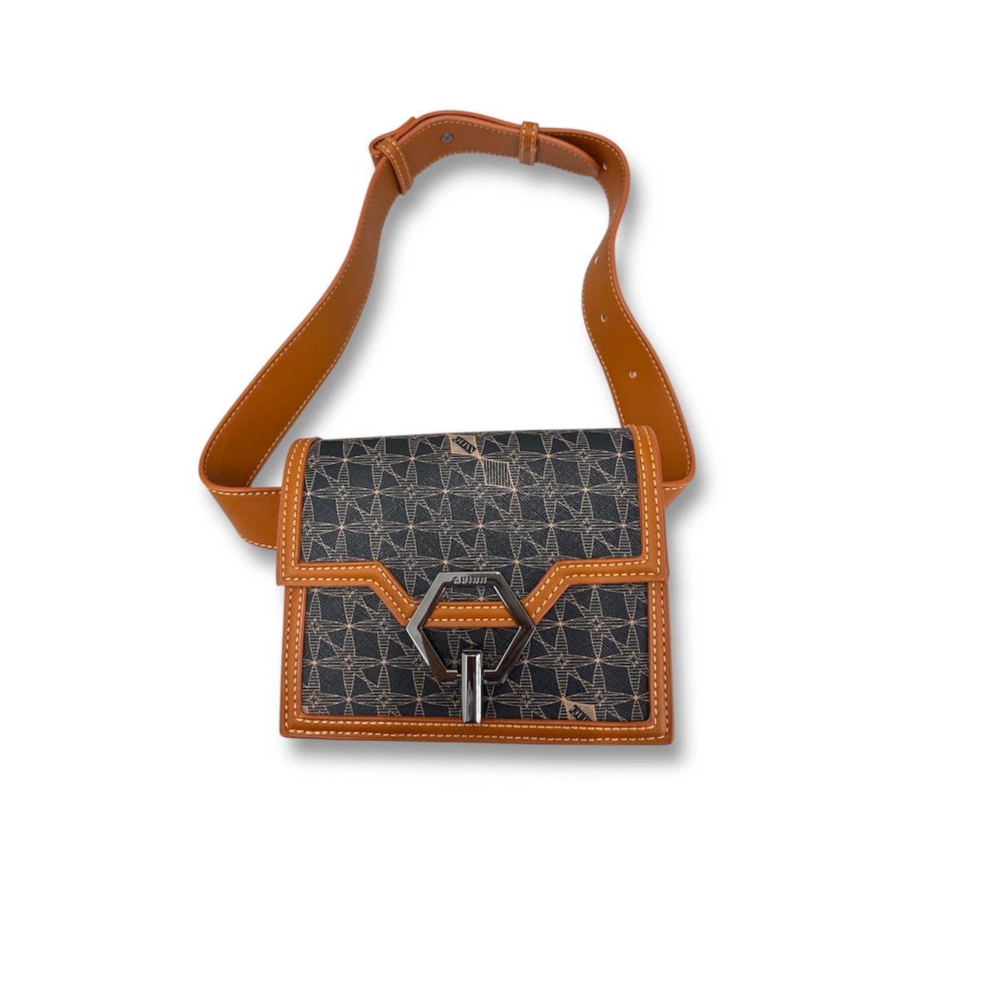 QUINN Shoulder Bag Brown/Navy Rank A