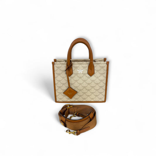 MCM 2WAY Bag MWTESAC01I9001 Beige/Brown Stain Himmel Rank (B)