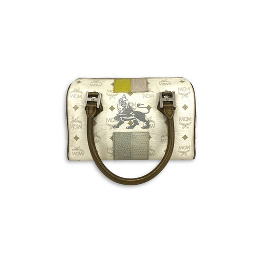 MCM Boston Bag Ivory/Brown MMK5SVE92LE001 Stain Rank B