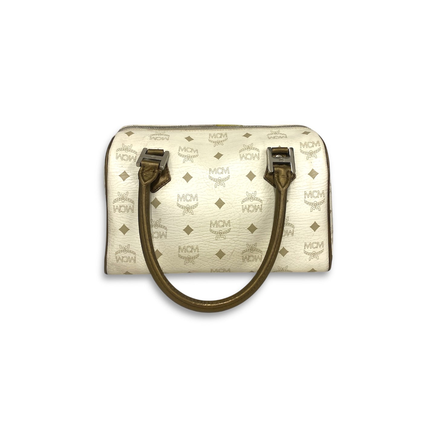MCM Boston Bag Ivory/Brown MMK5SVE92LE001 Stain Rank B