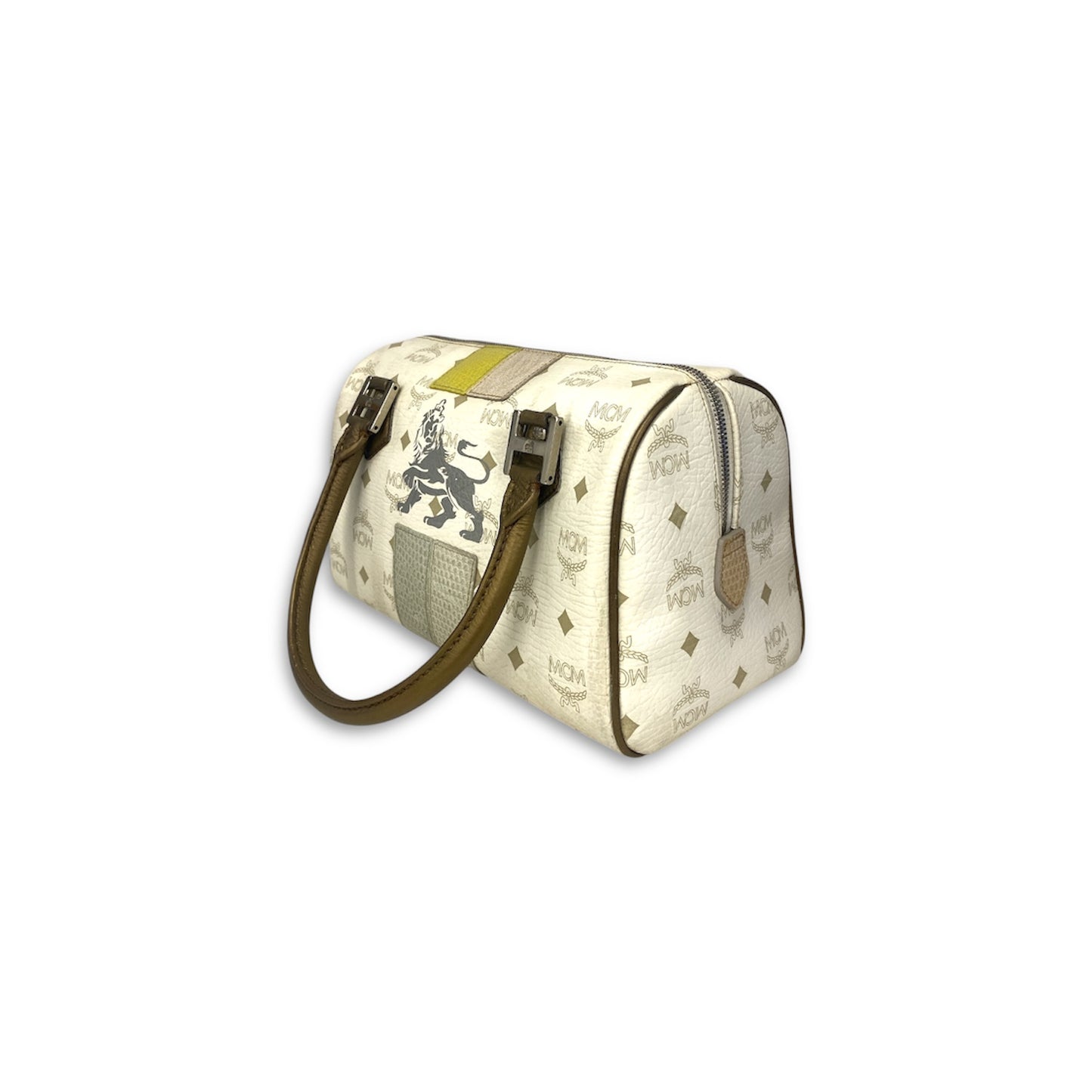 MCM Boston Bag Ivory/Brown MMK5SVE92LE001 Stain Rank B