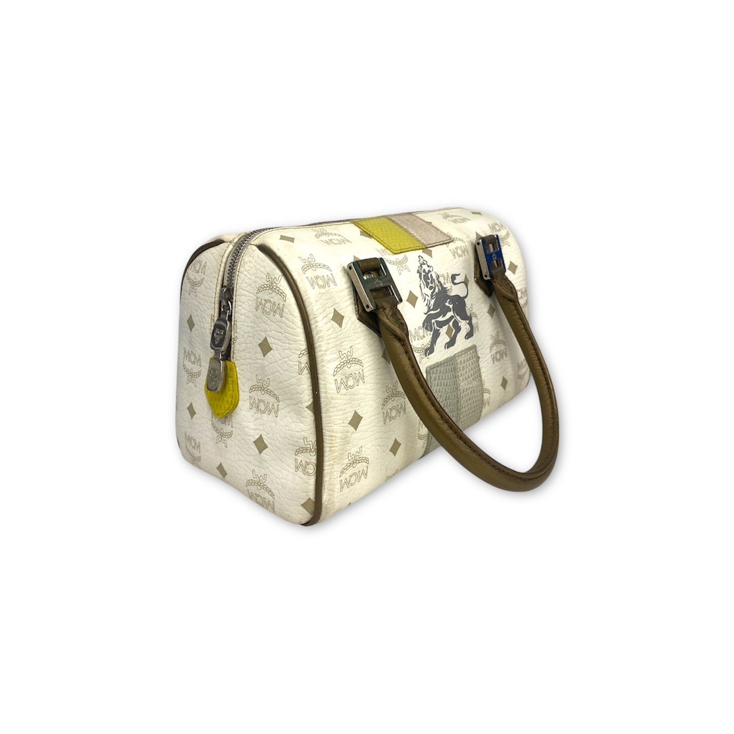 MCM Boston Bag Ivory/Brown MMK5SVE92LE001 Stain Rank B