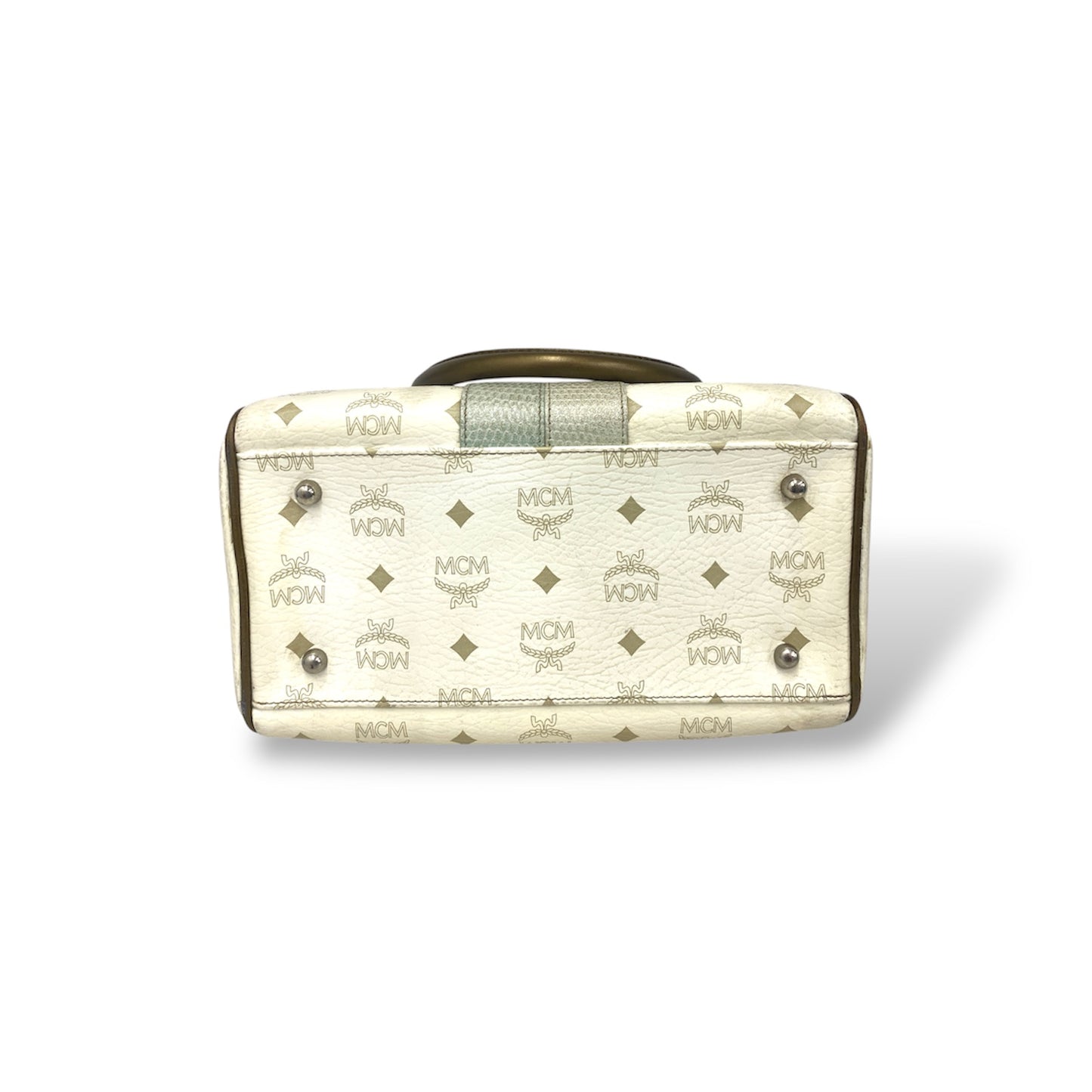 MCM Boston Bag Ivory/Brown MMK5SVE92LE001 Stain Rank B
