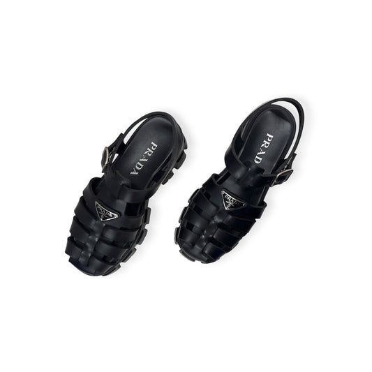 PRADA Sandal 38 Lady's Black Stain 1X853M-3LKK-F0002 Rank (B)