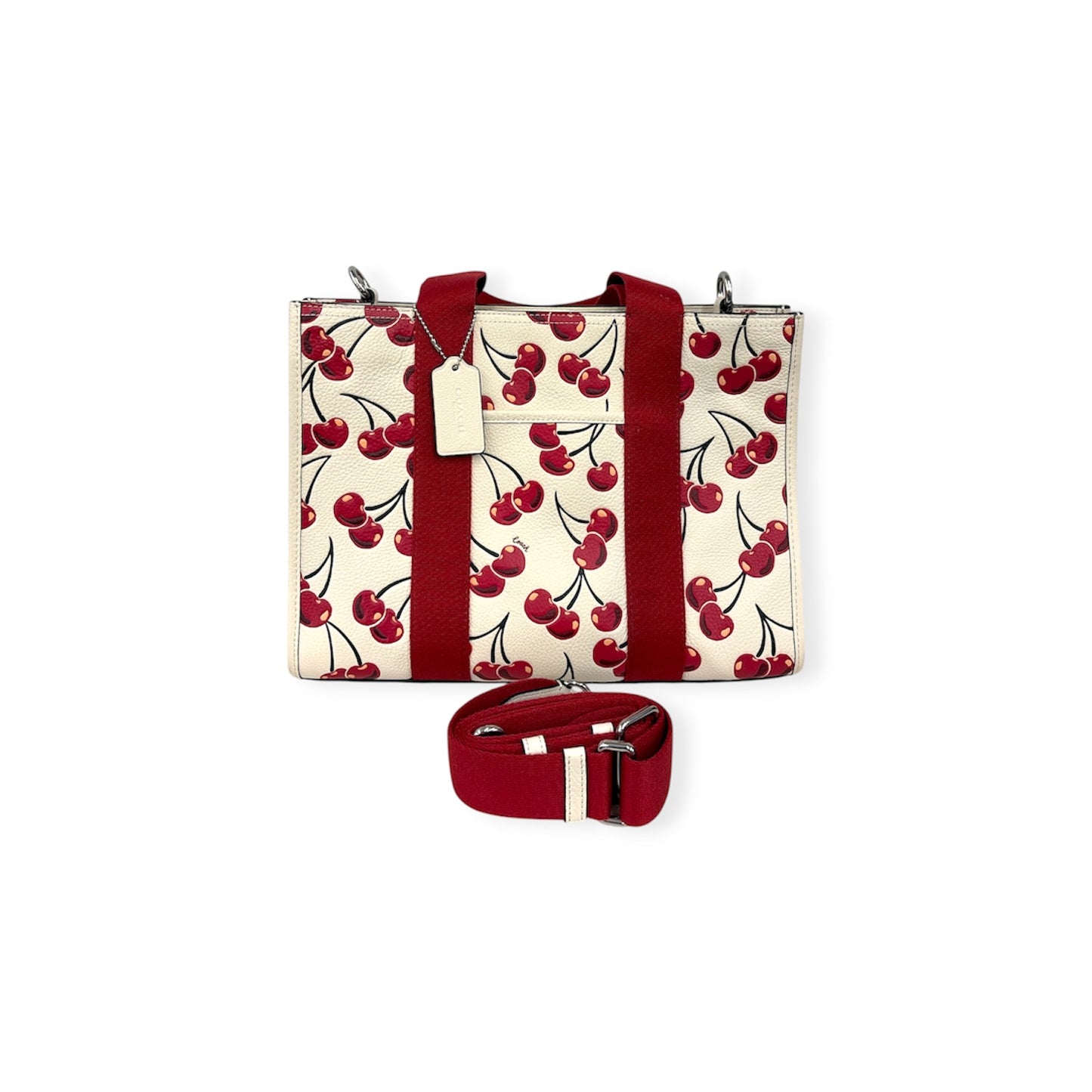 COACH 2WAY Bag cz776 White And Red Stain Smith Tote Bag Whit Cherry Print Rank (B)