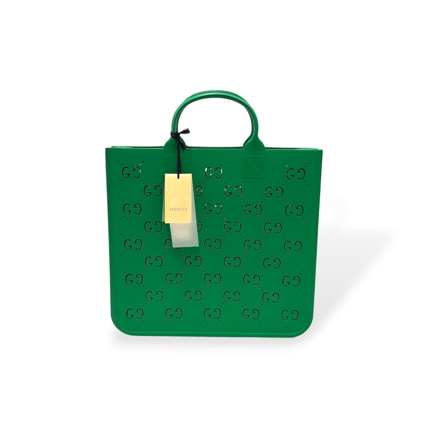 GUCCI Handbag 679365 Green *Rubber Crack GG Rubber Tote Rank (B)