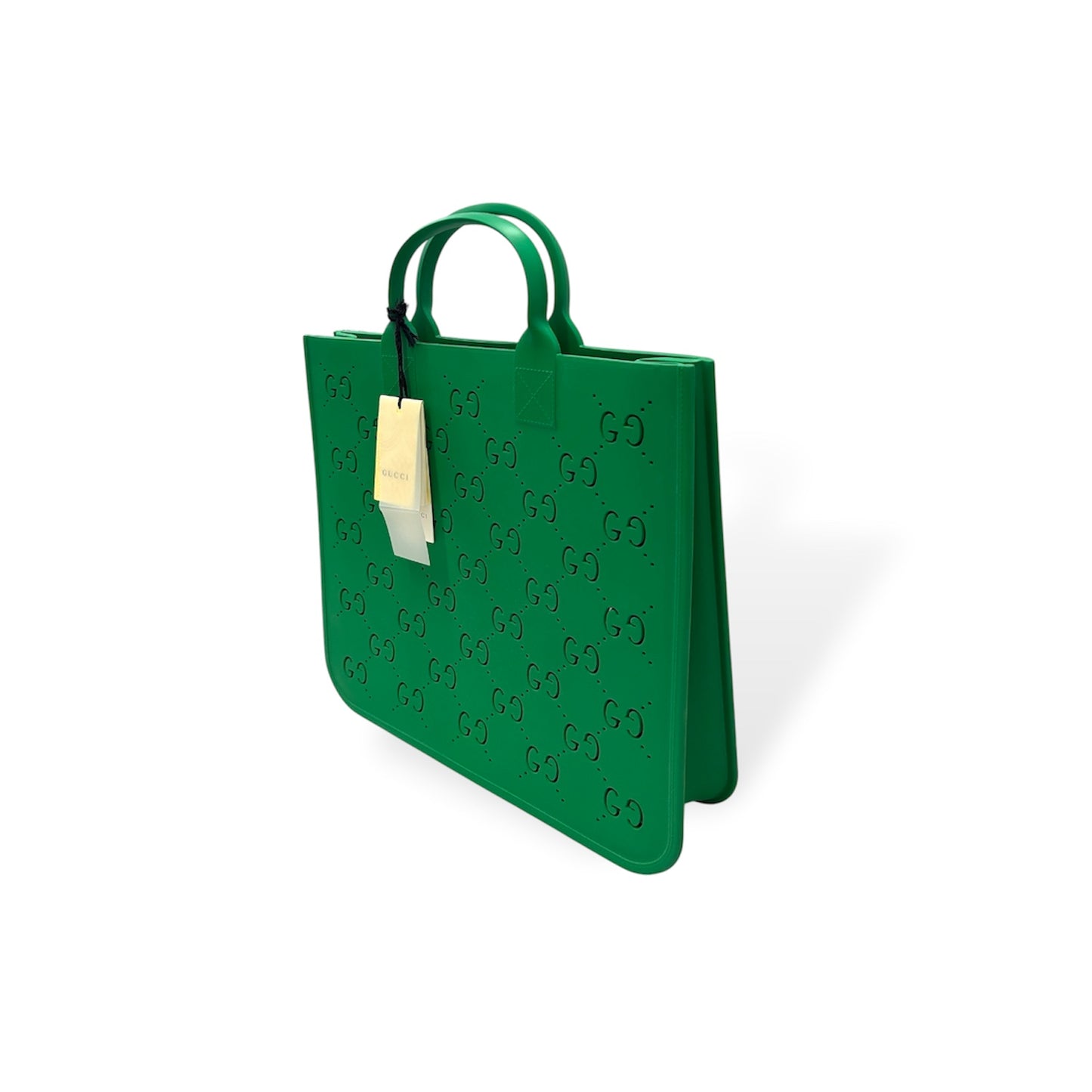 GUCCI Handbag 679365 Green *Rubber Crack GG Rubber Tote Rank (B)