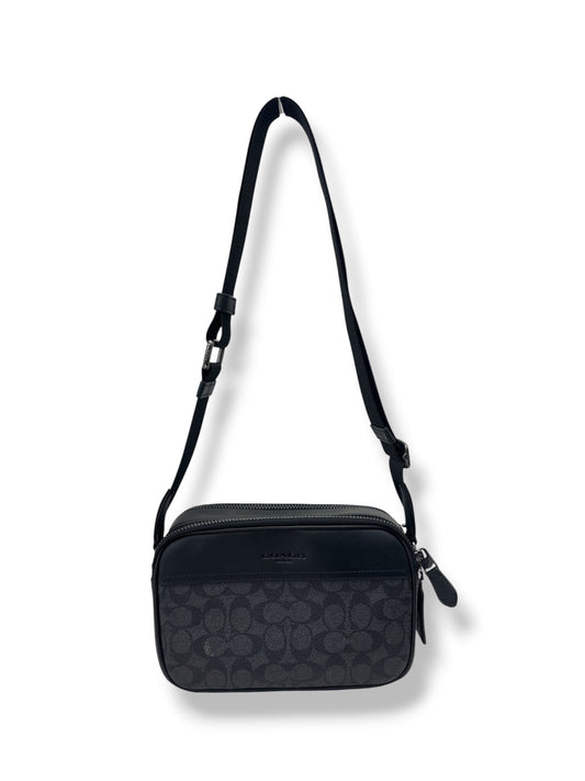 COACH BODY BAG CV921 RANK (A) BLACK AND DARK GRAY *STICKY ZIPPER GRAHAM IN SIGNATURE CANV