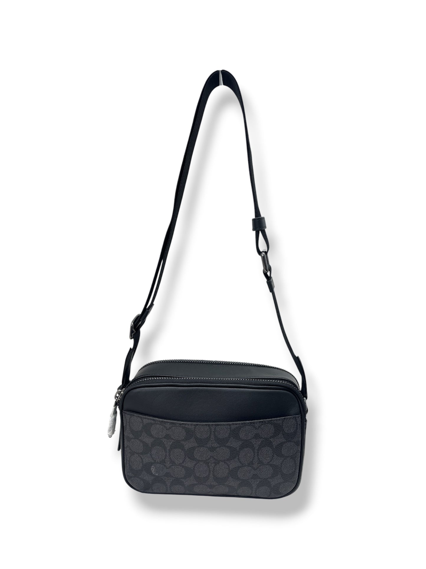 COACH BODY BAG CV921 RANK (A) BLACK AND DARK GRAY *STICKY ZIPPER GRAHAM IN SIGNATURE CANV