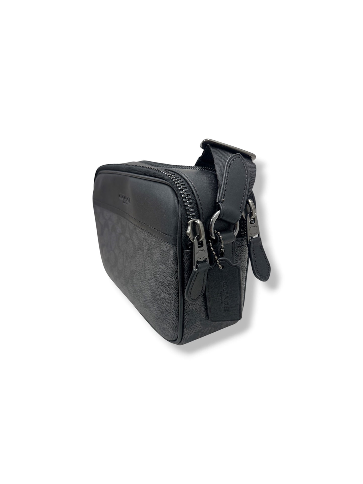 COACH BODY BAG CV921 RANK (A) BLACK AND DARK GRAY *STICKY ZIPPER GRAHAM IN SIGNATURE CANV