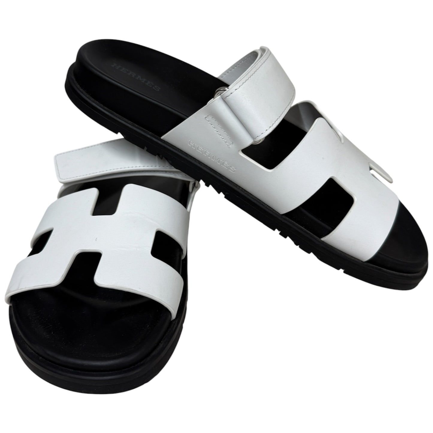 HERMES SANDAL 38 Black/White 222100Z Rank (B)