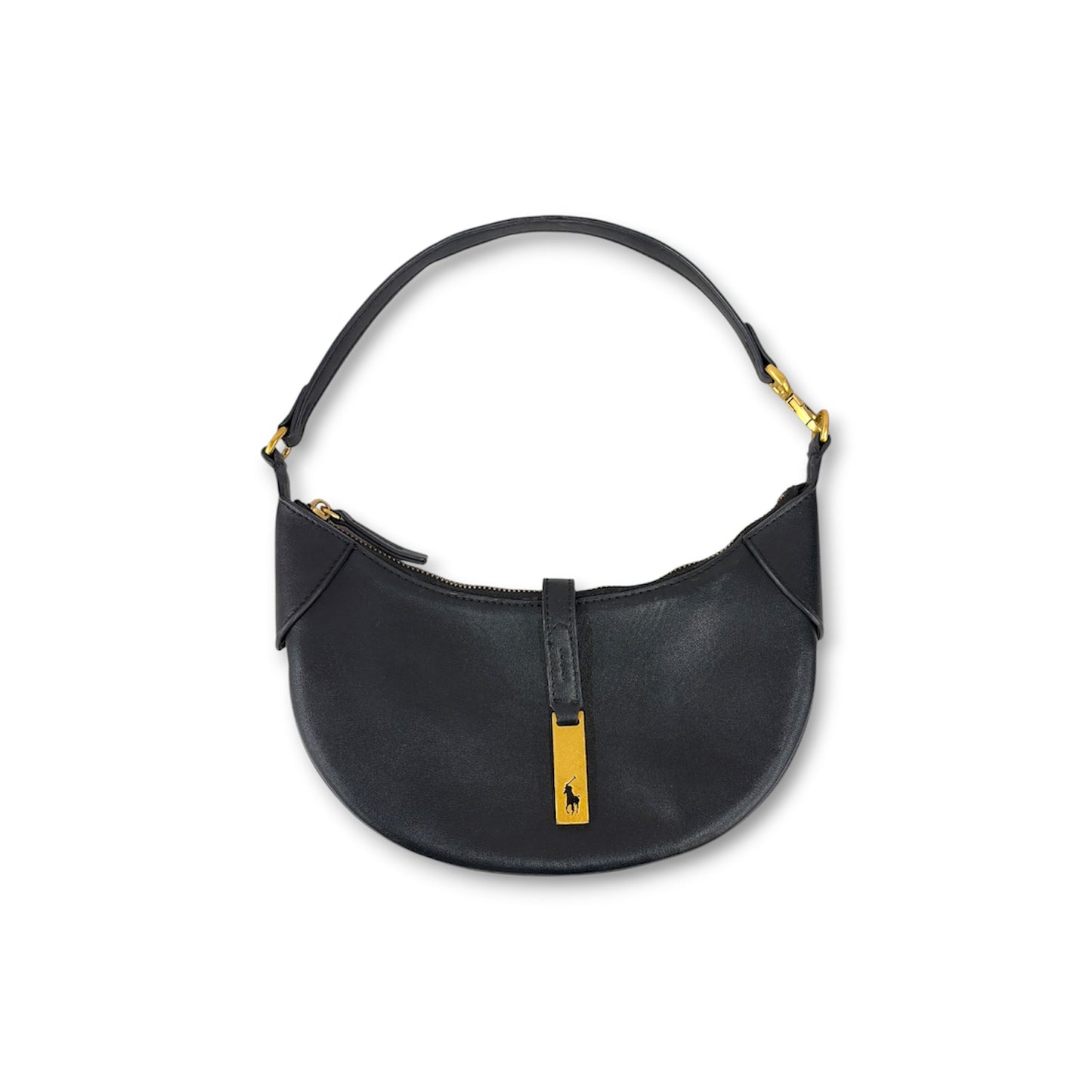 POLO RALPH LAUREN Shoulder Bag Black POLO ID pebbled mini *Scratch/Damage* Rank (B)