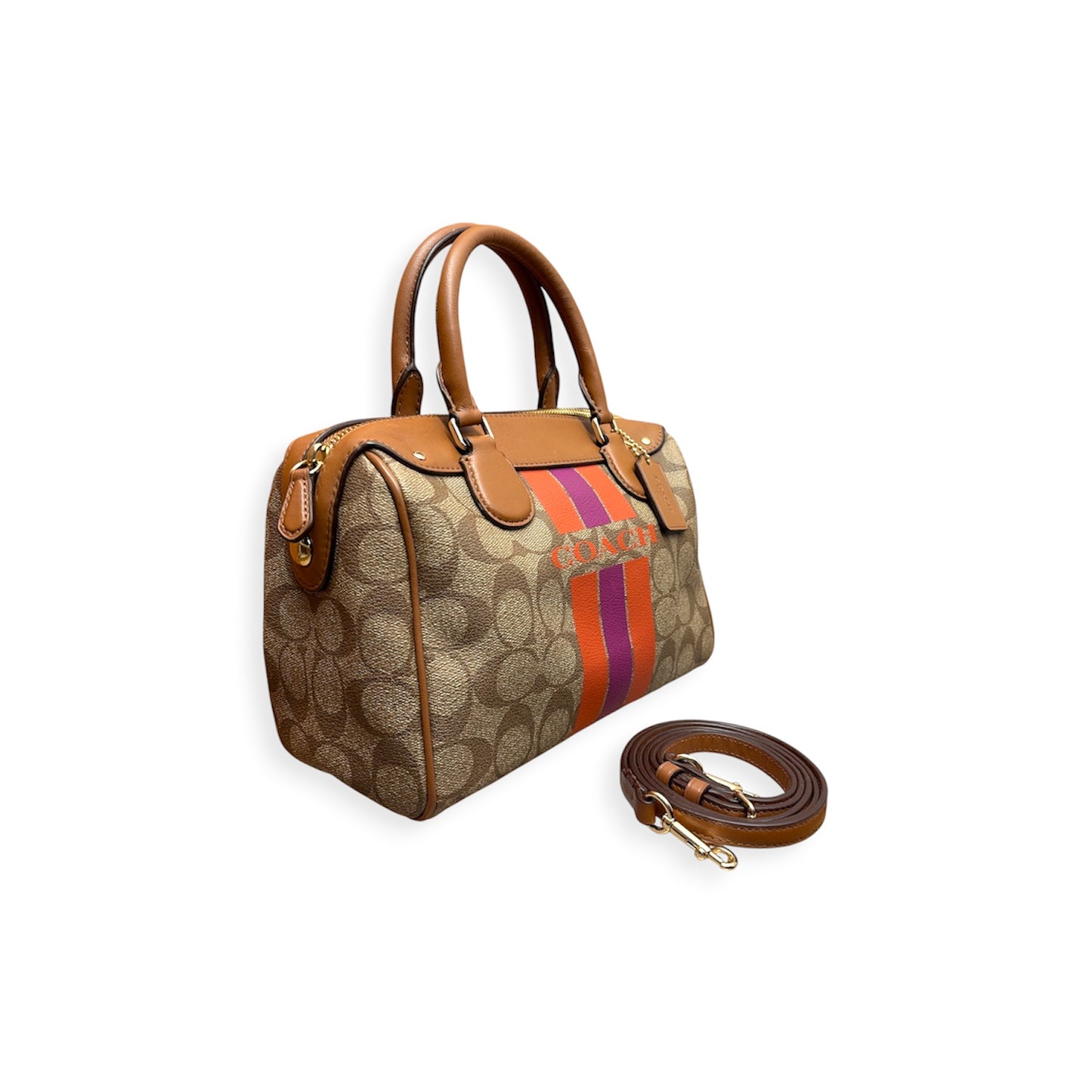 COACH 2WAY Bag F38401  Beige And Light Brown Varsity Stripe Mini Bennett Satchel Rank (A)