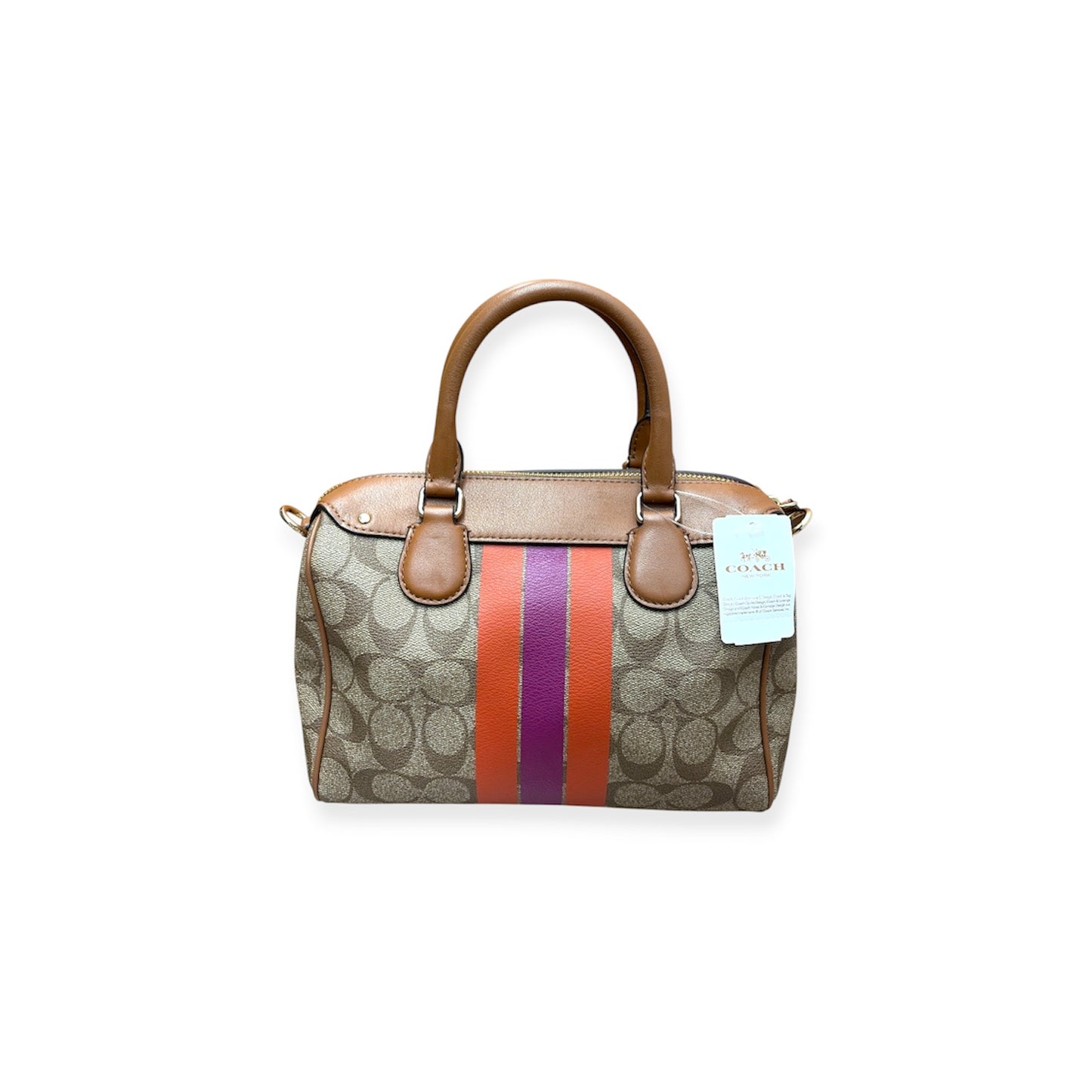 COACH 2WAY Bag F38401  Beige And Light Brown Varsity Stripe Mini Bennett Satchel Rank (A)