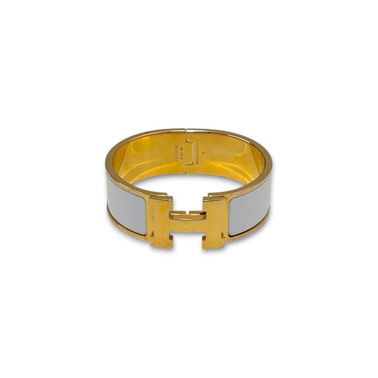HERMES Bracelet FI 01 58 Clic Clace H Gold/White Rank (B)