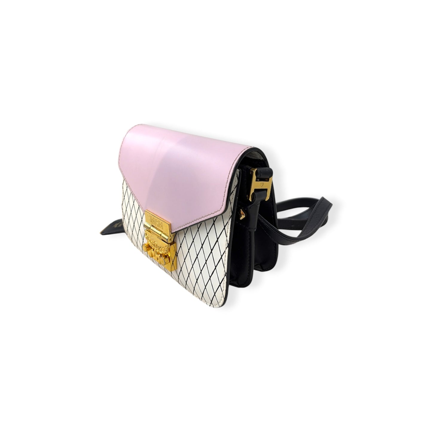 MCM Crossbody Bag Pink And Black Scratch / Stain D2918 Tri Color Leather Patricia Rombi Rank(B)